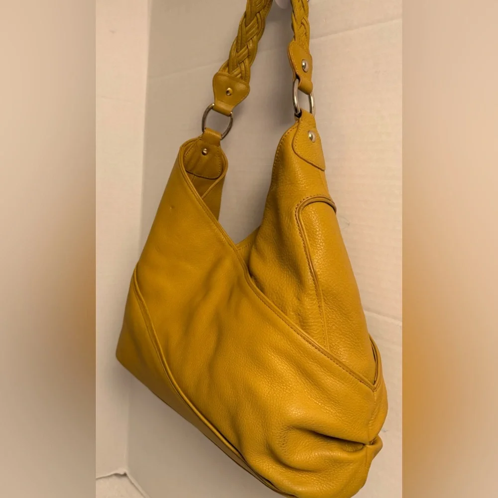 Tre Vero Boho Luxe Saffron Leather Slouchy Hobo Bag Braided Handle